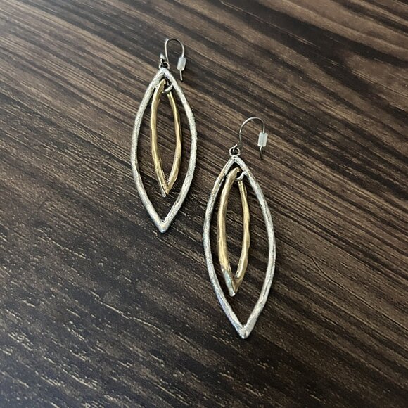 Lucky Brand Silver & Gold Tone Double Oblong Hoop Earrings ASO Katherine Pierce - Picture 5 of 9